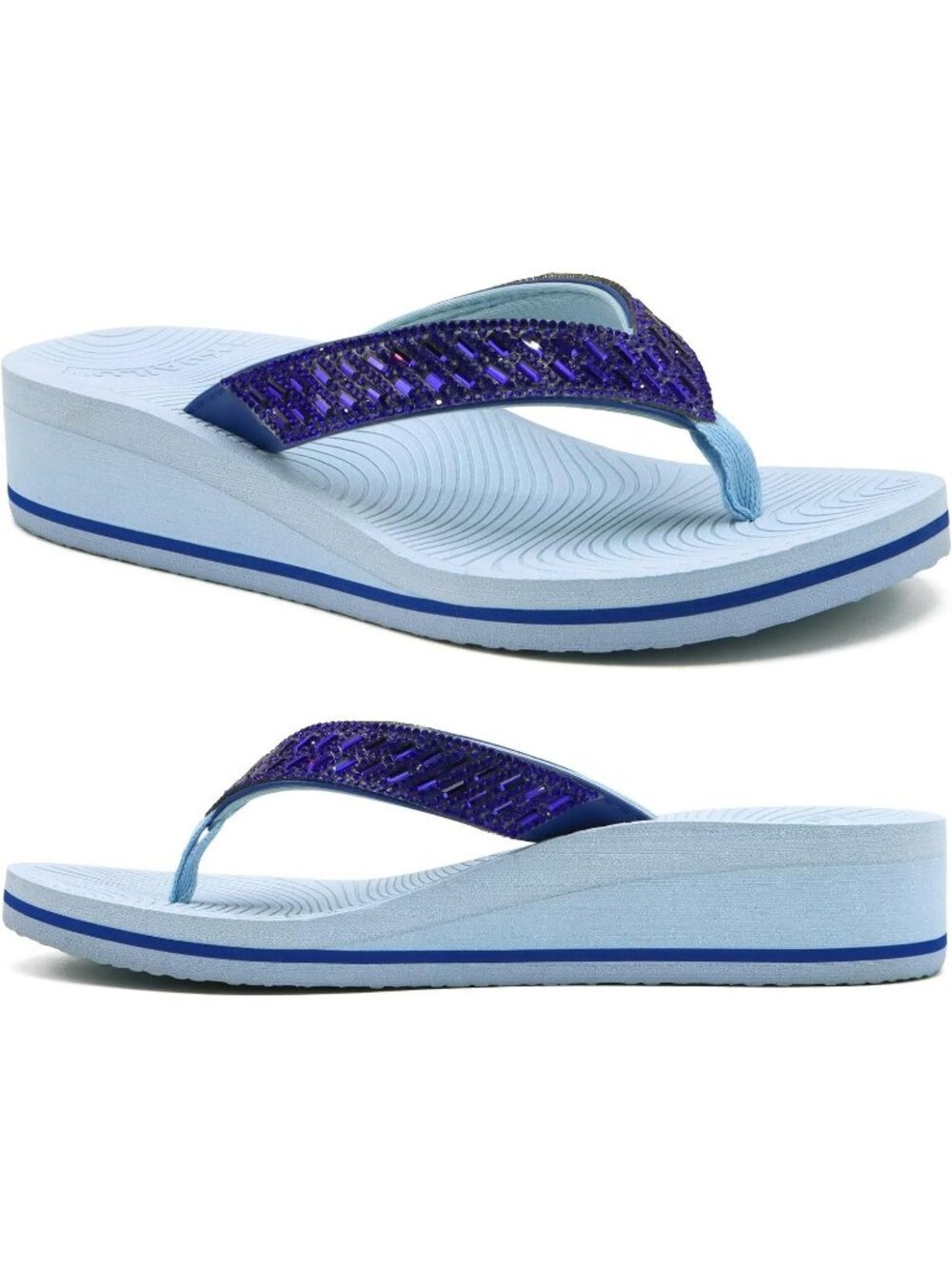 Women's Blue Comfortable Rhinestone Support Casual Flip Flops Stylish Sandals